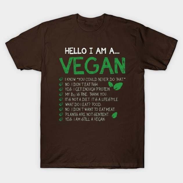 Hello, I'm A Vegan T-Shirt by MarinasingerDesigns